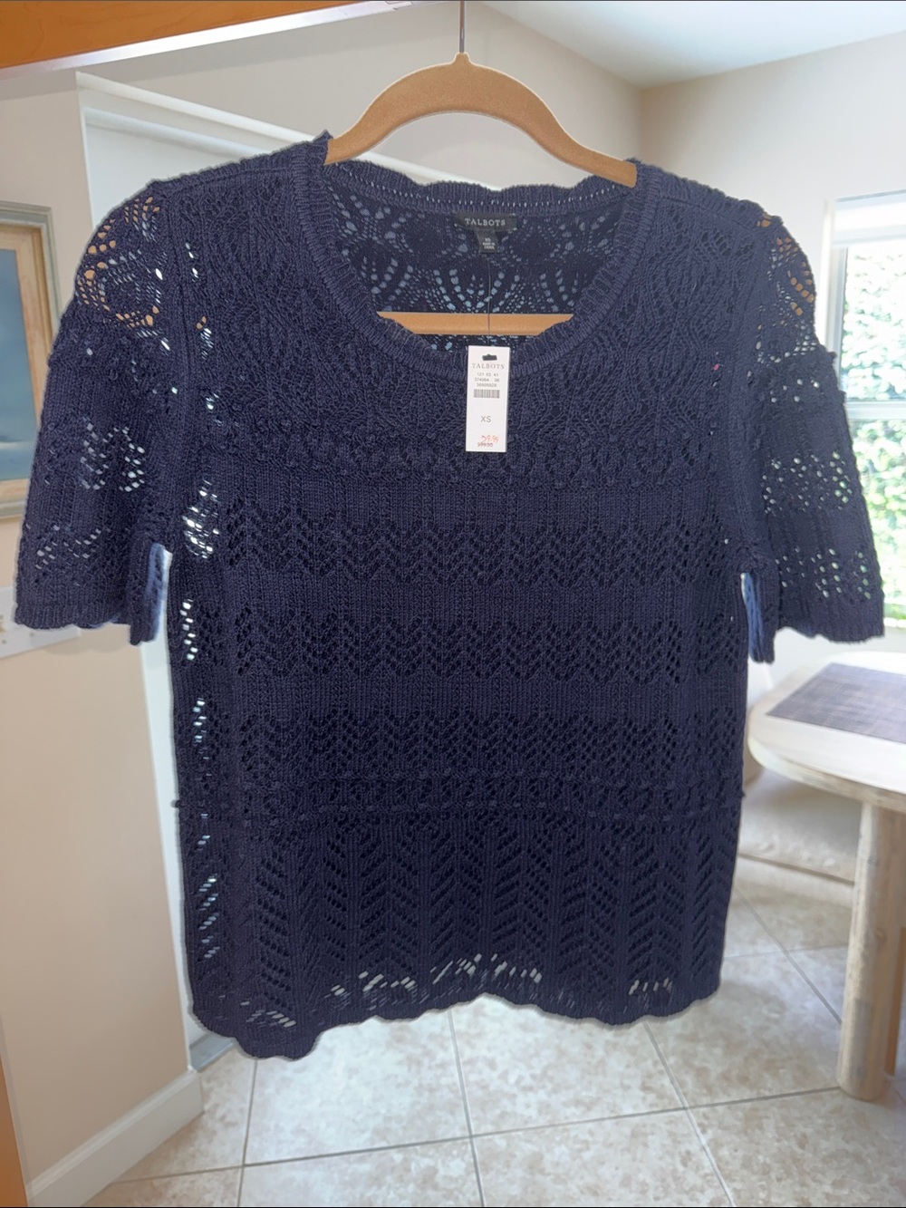 Talbots Navy Crochet Short-Sleeve Knit Top